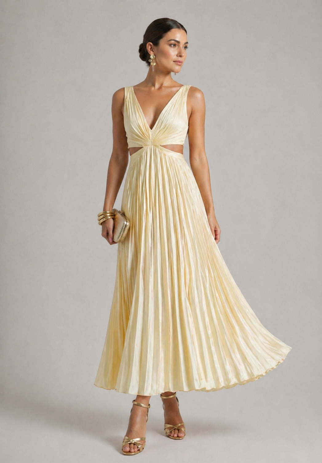 Eliana | Vestido Maxi Plisado con Recorte