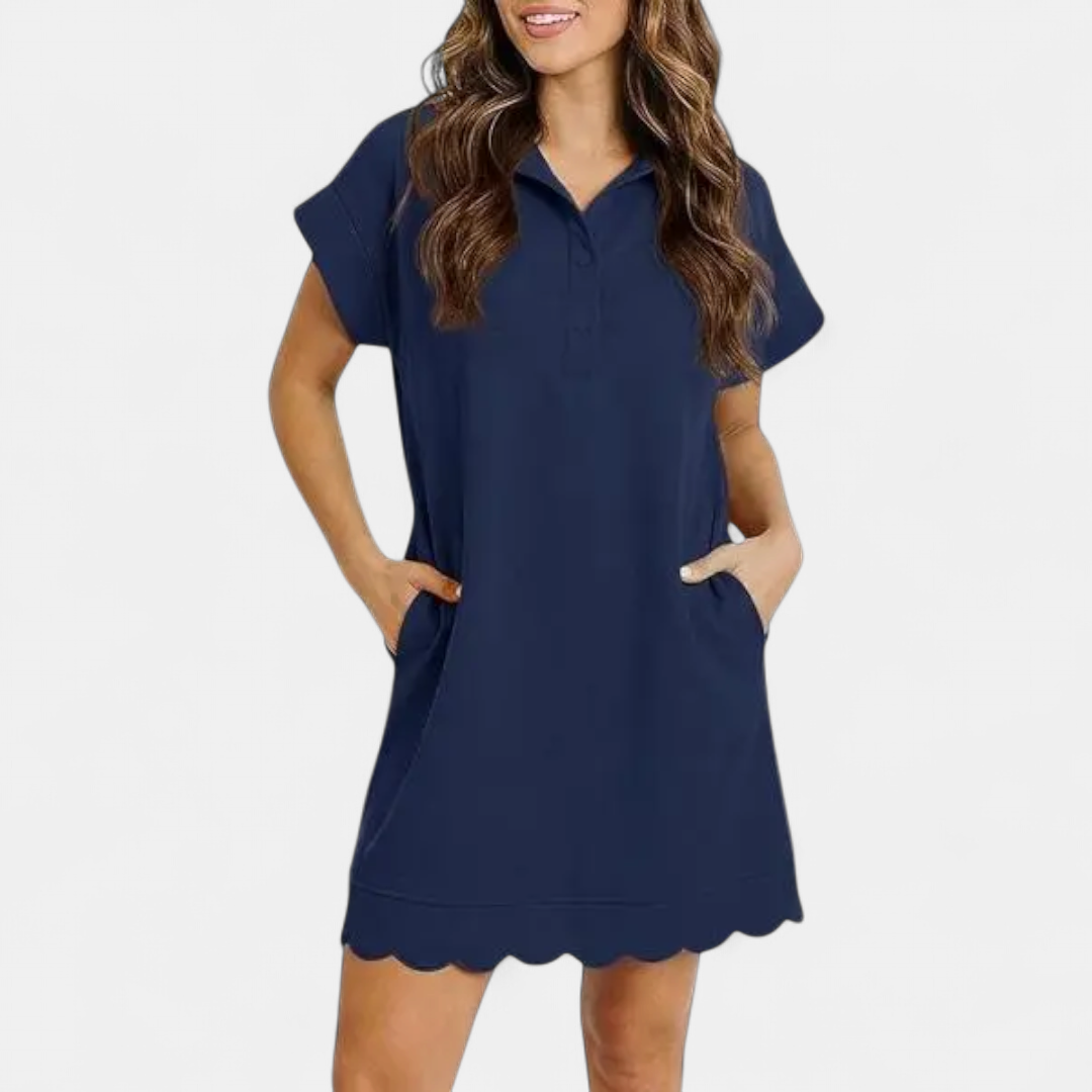 BRINELLE™ – Vestido con cuello polo, volantes y bolsillos