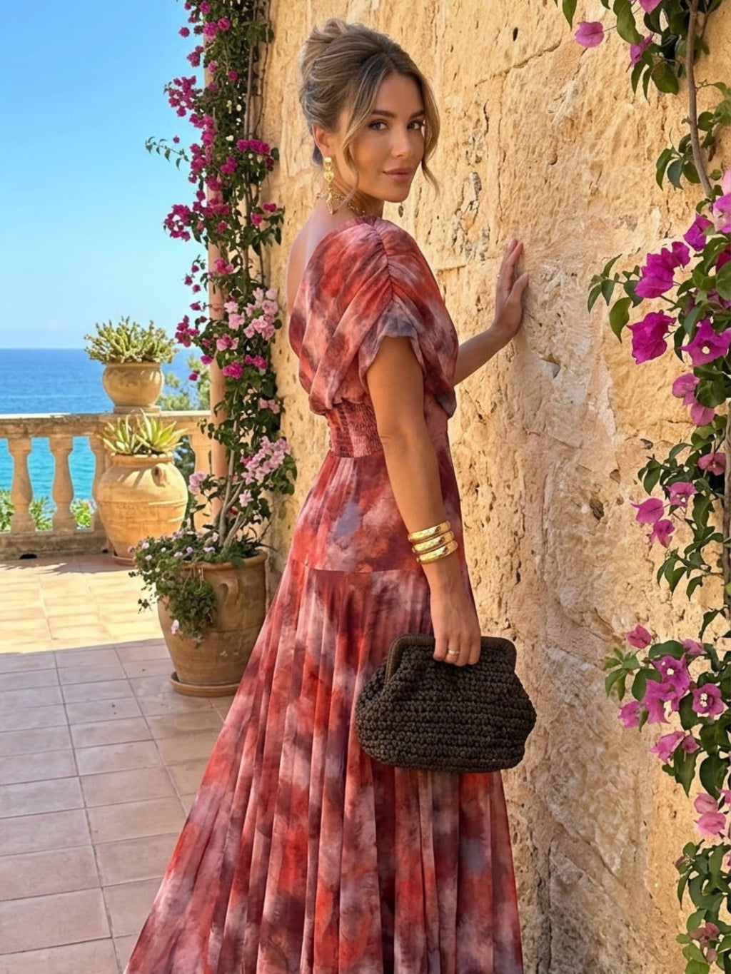 Myrna | Vestido Maxi Estampado de Un Solo Hombro