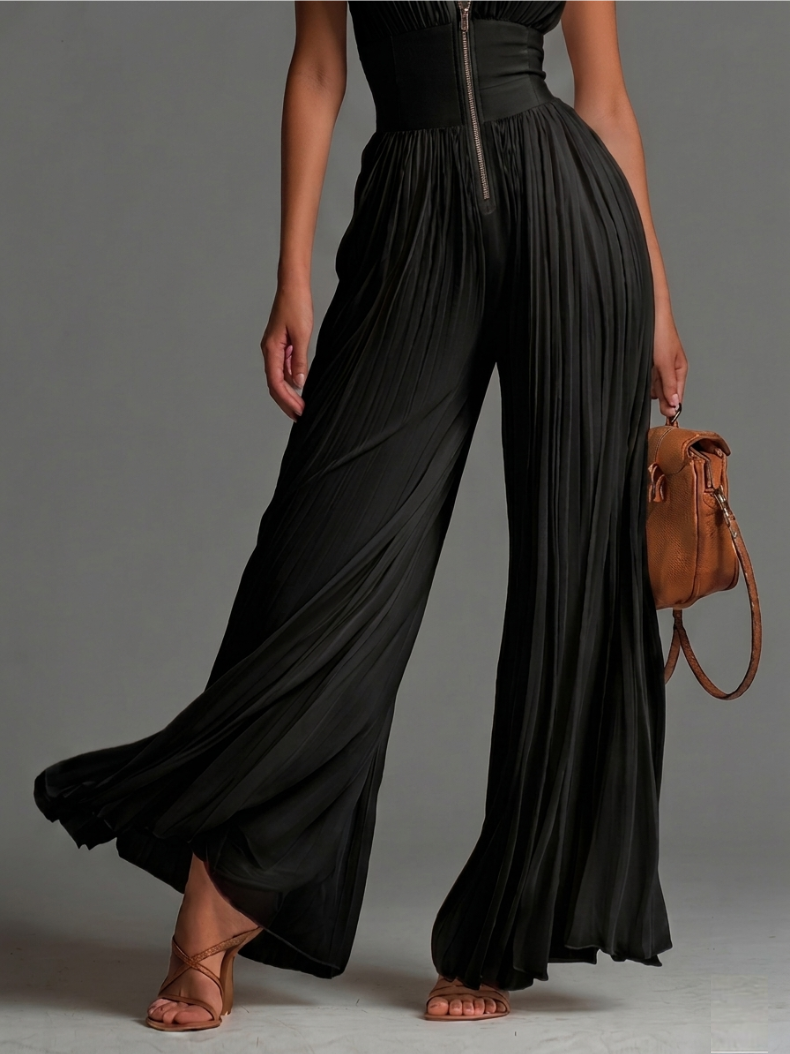 Zsófia Set – Conjunto negro de chiffon plisado • S1