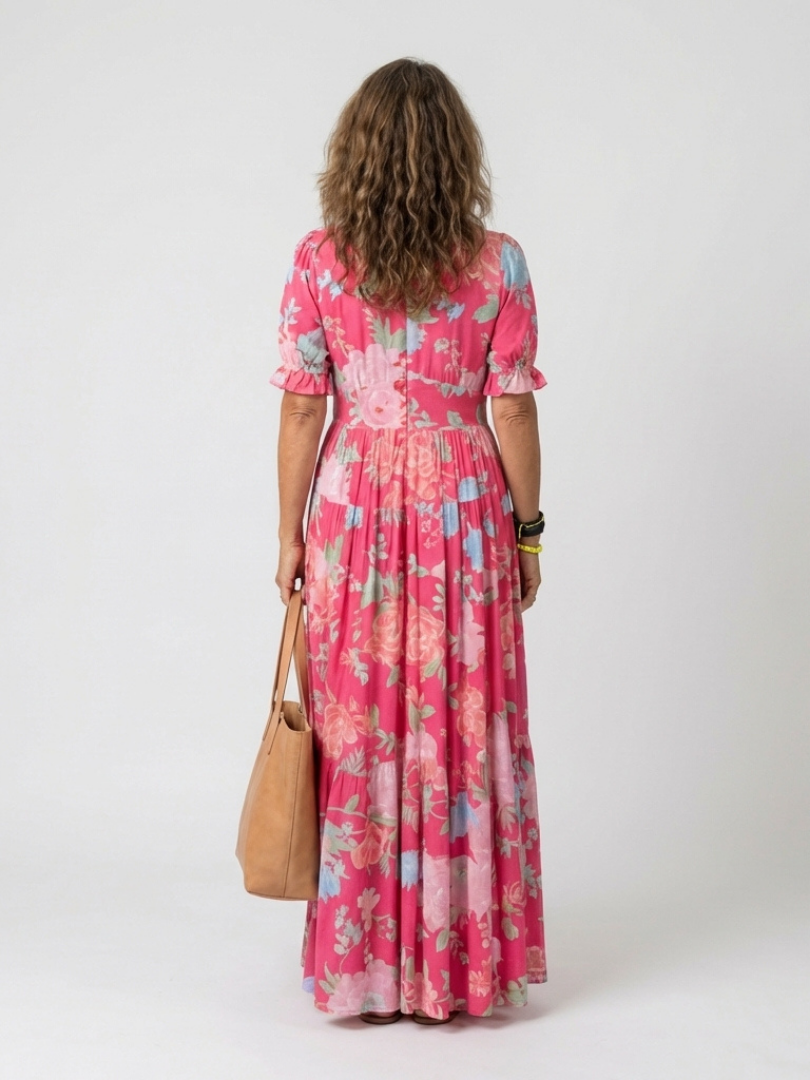 Ione | Vestido midi floral sin mangas con escote en V