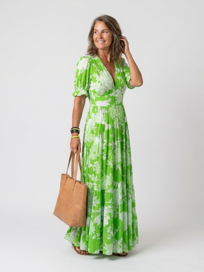 Della | Vestido largo floral con escote en V