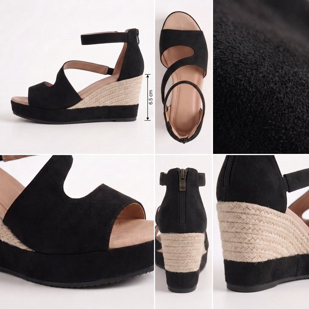 Monica | Sandalia Cuña Estilo Alpargata con Cremallera para Mujer