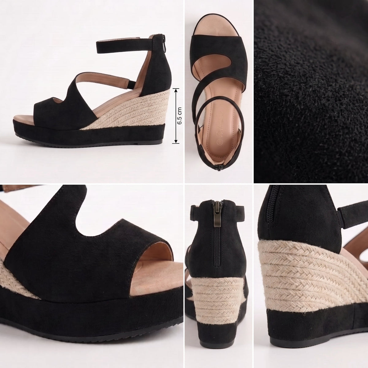 Monica | Sandalia Cuña Estilo Alpargata con Cremallera para Mujer