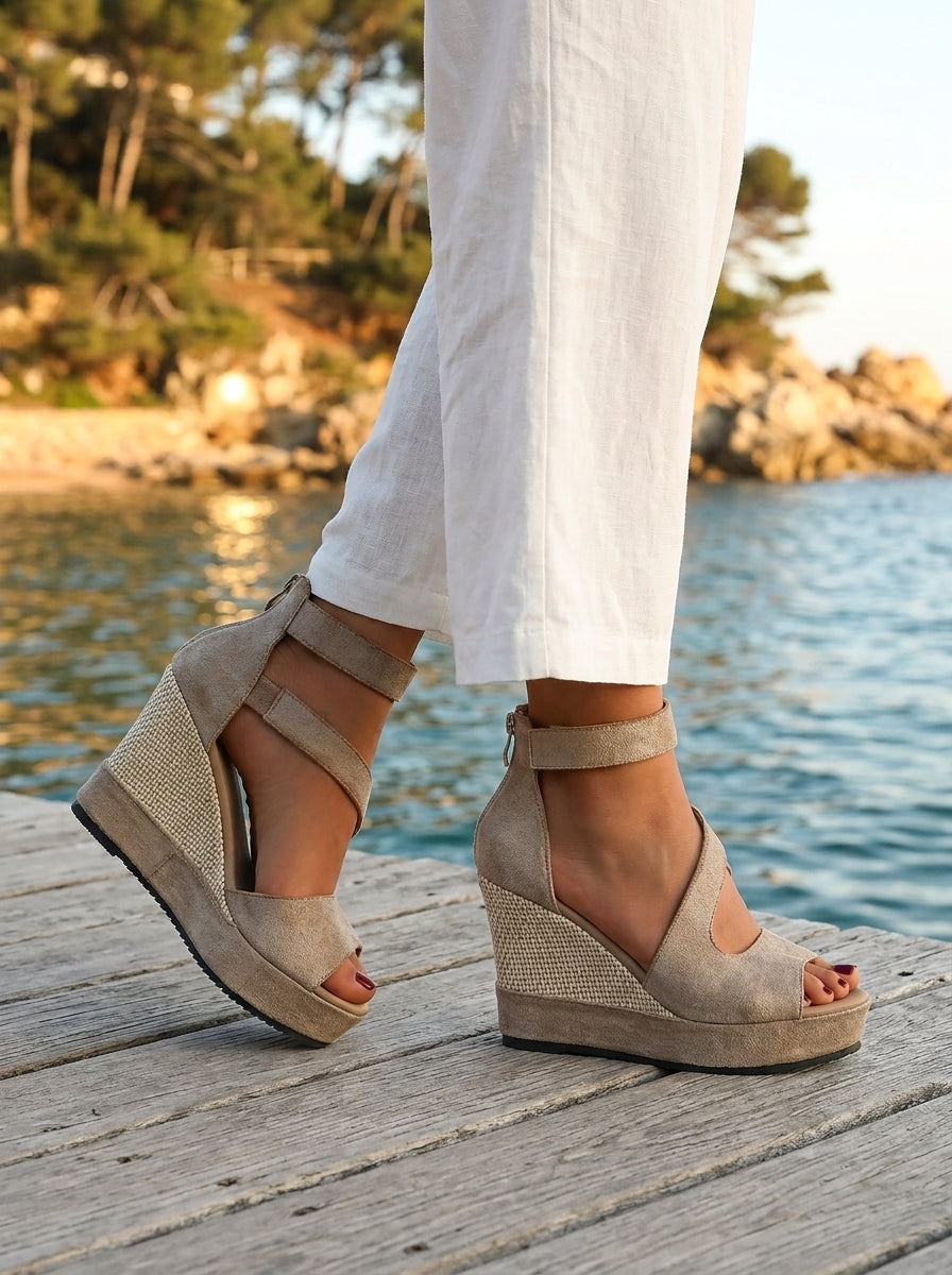 Monica | Sandalia Cuña Estilo Alpargata con Cremallera para Mujer