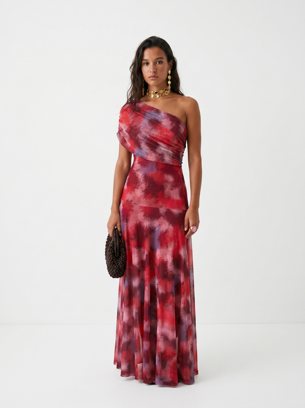 Thea | Vestido largo estampado de un solo hombro