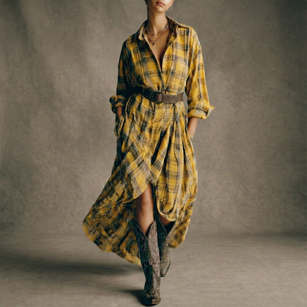 April | Vestido Camisero de Cuadros con Cinturón