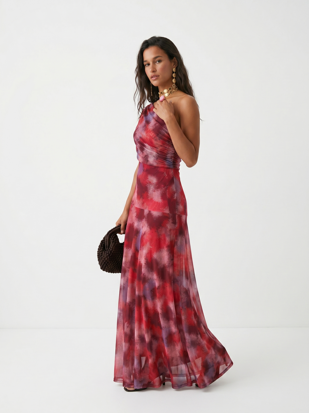Thea | Vestido largo estampado de un solo hombro