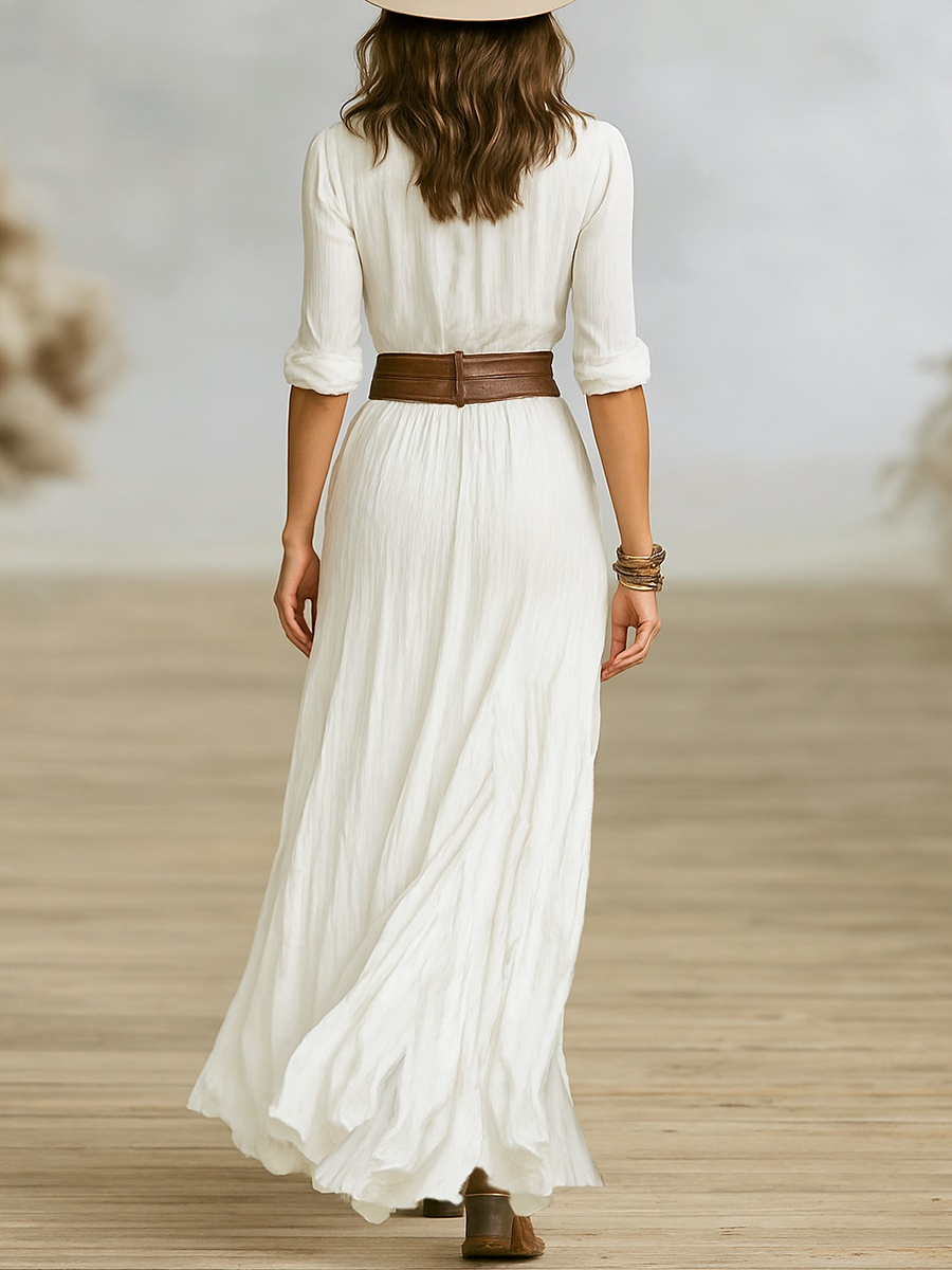 Aurora | Vestido Largo de Lino con Cuello Reversible