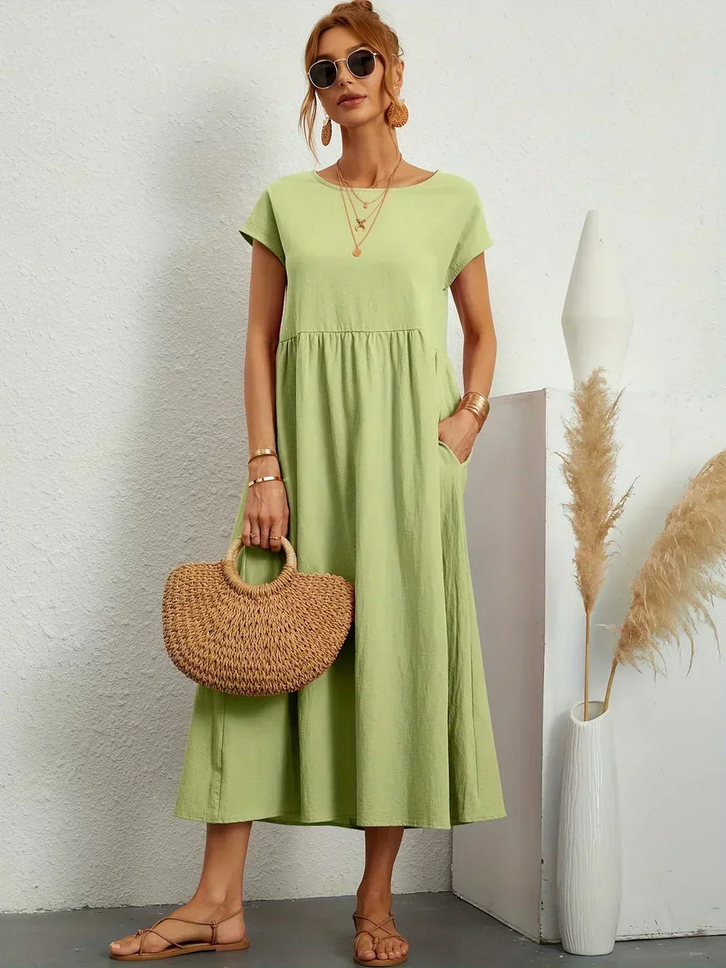 Nerys | Vestido midi blanco transpirable