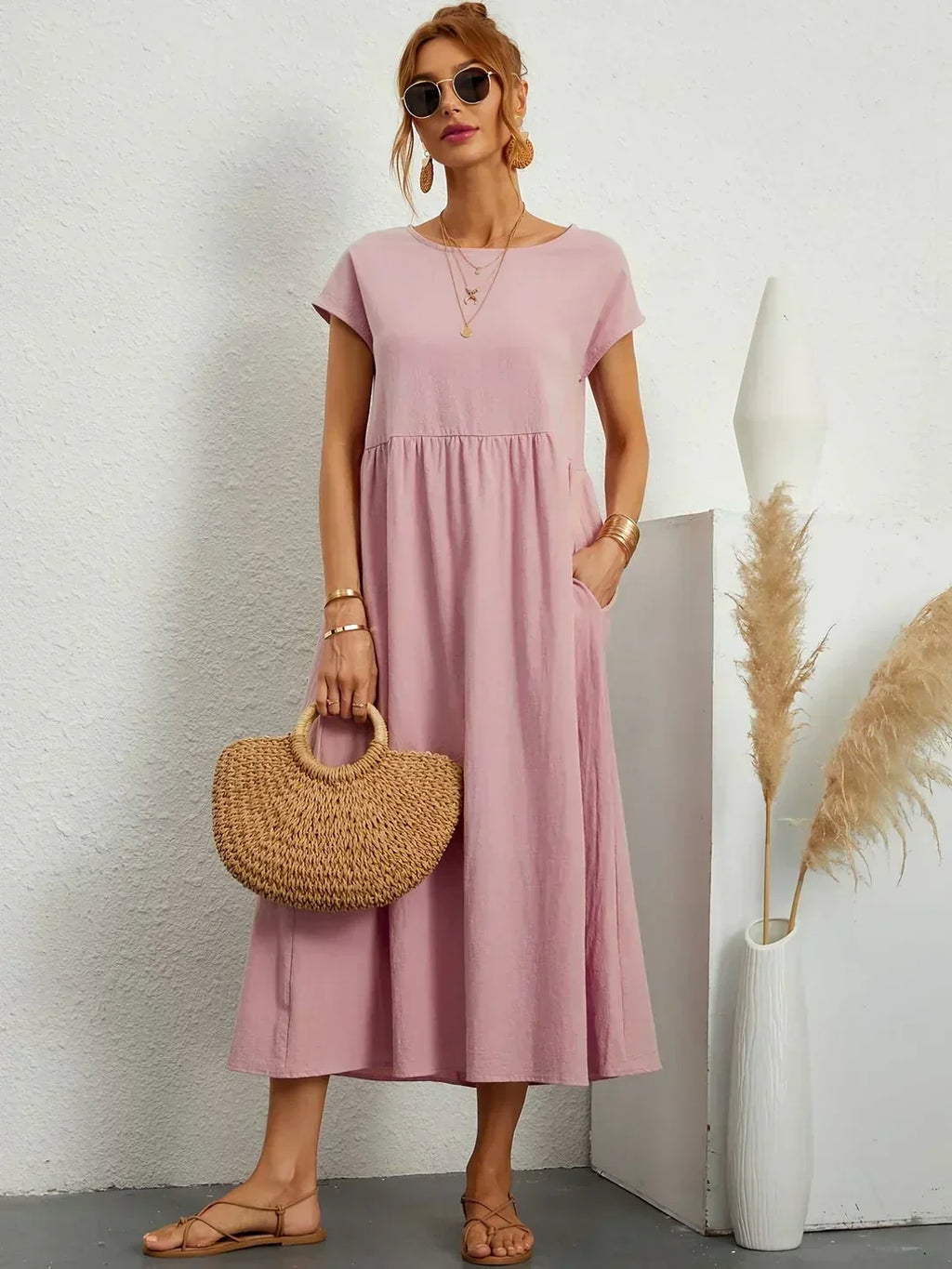 Nerys | Vestido midi blanco transpirable