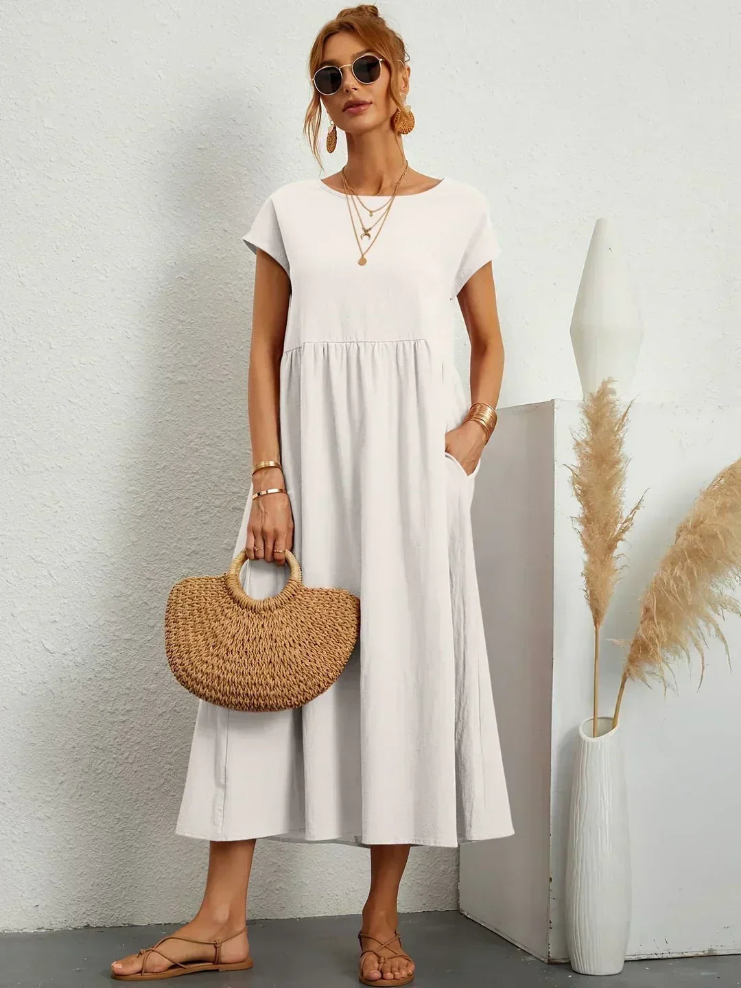 Nerys | Vestido midi blanco transpirable