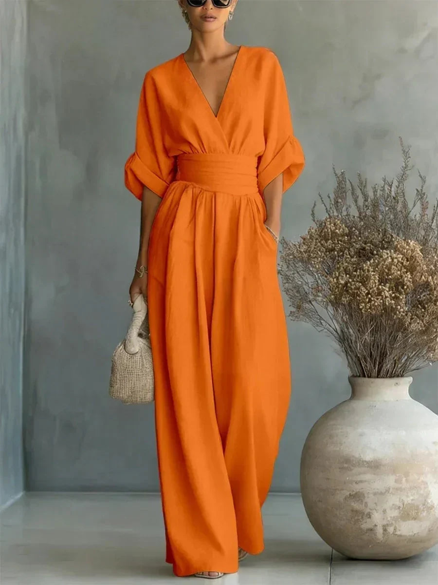Mono elegante con escote en V y cintura alta • S1