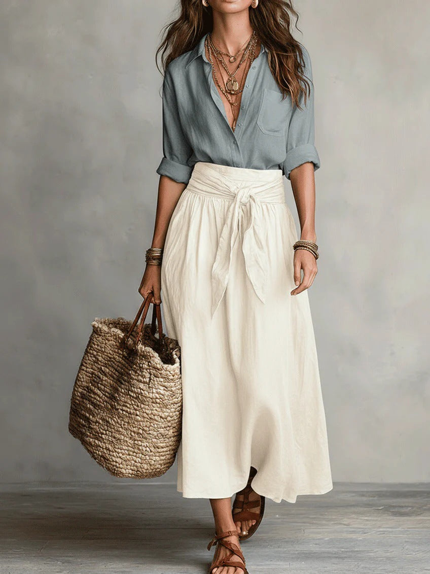 RIVER | Conjunto de Dos Piezas: Top Negro y Falda Midi Verde Oliva