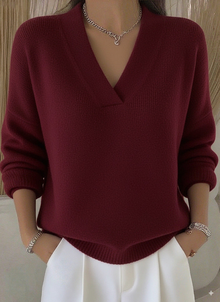 Clara | Jersey de Cuello Pico Rosa Suave con Corte Relajado