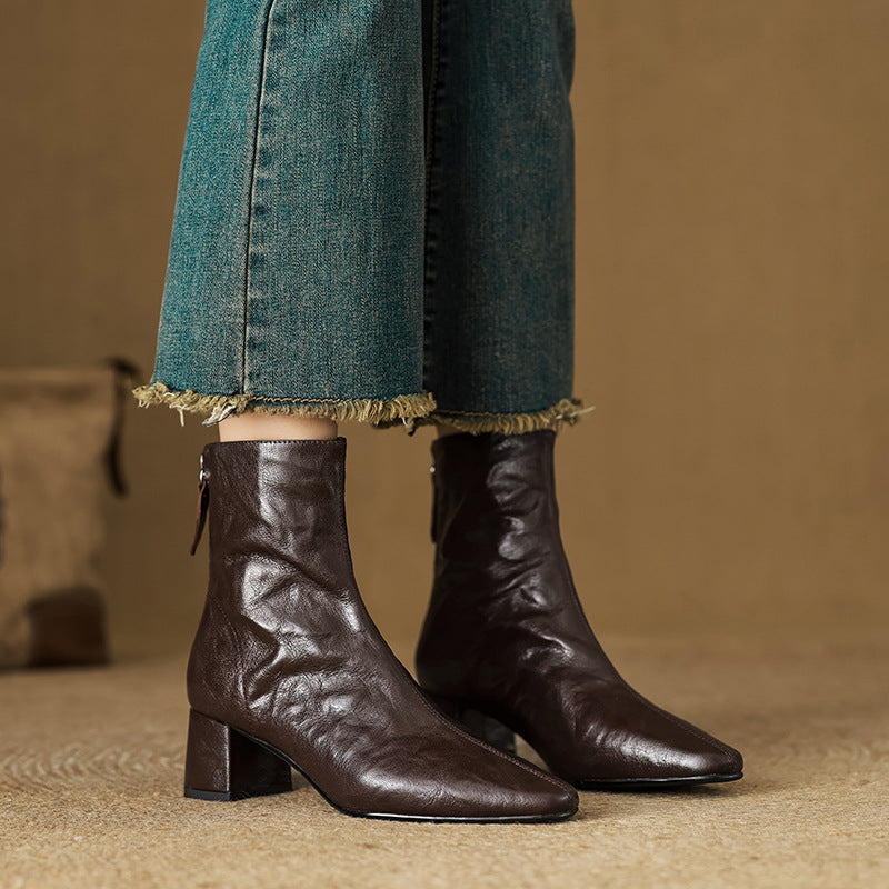 Riona – Botines de Piel Auténtica con Tacón de Bloque