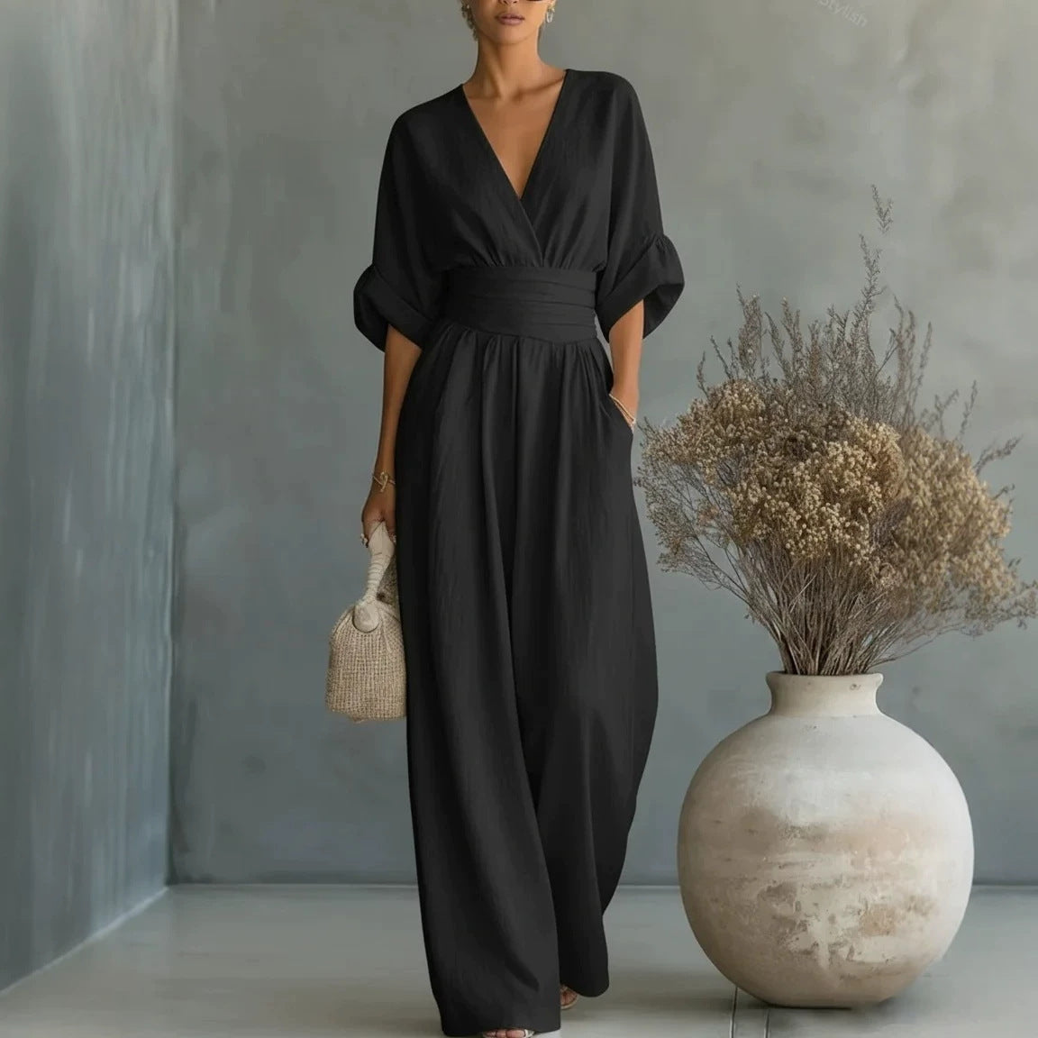 Elowen™ | Mono drapeado y elegante de pierna ancha