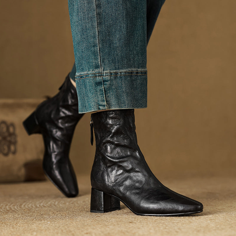 Riona – Botines de Piel Auténtica con Tacón de Bloque
