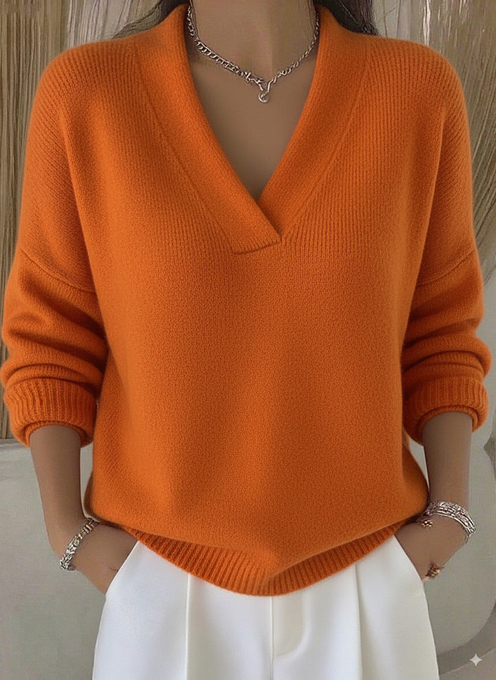 Clara | Jersey de Cuello Pico Rosa Suave con Corte Relajado