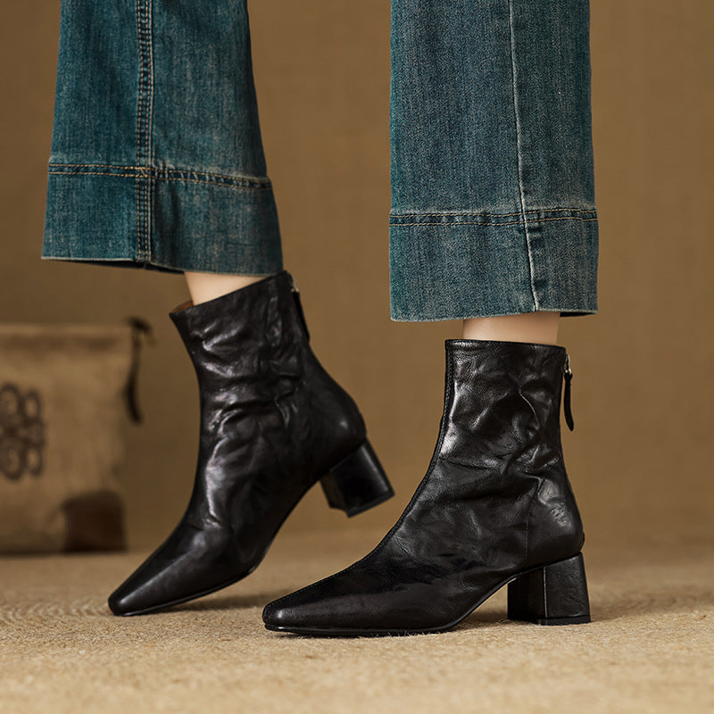 Riona – Botines de Piel Auténtica con Tacón de Bloque