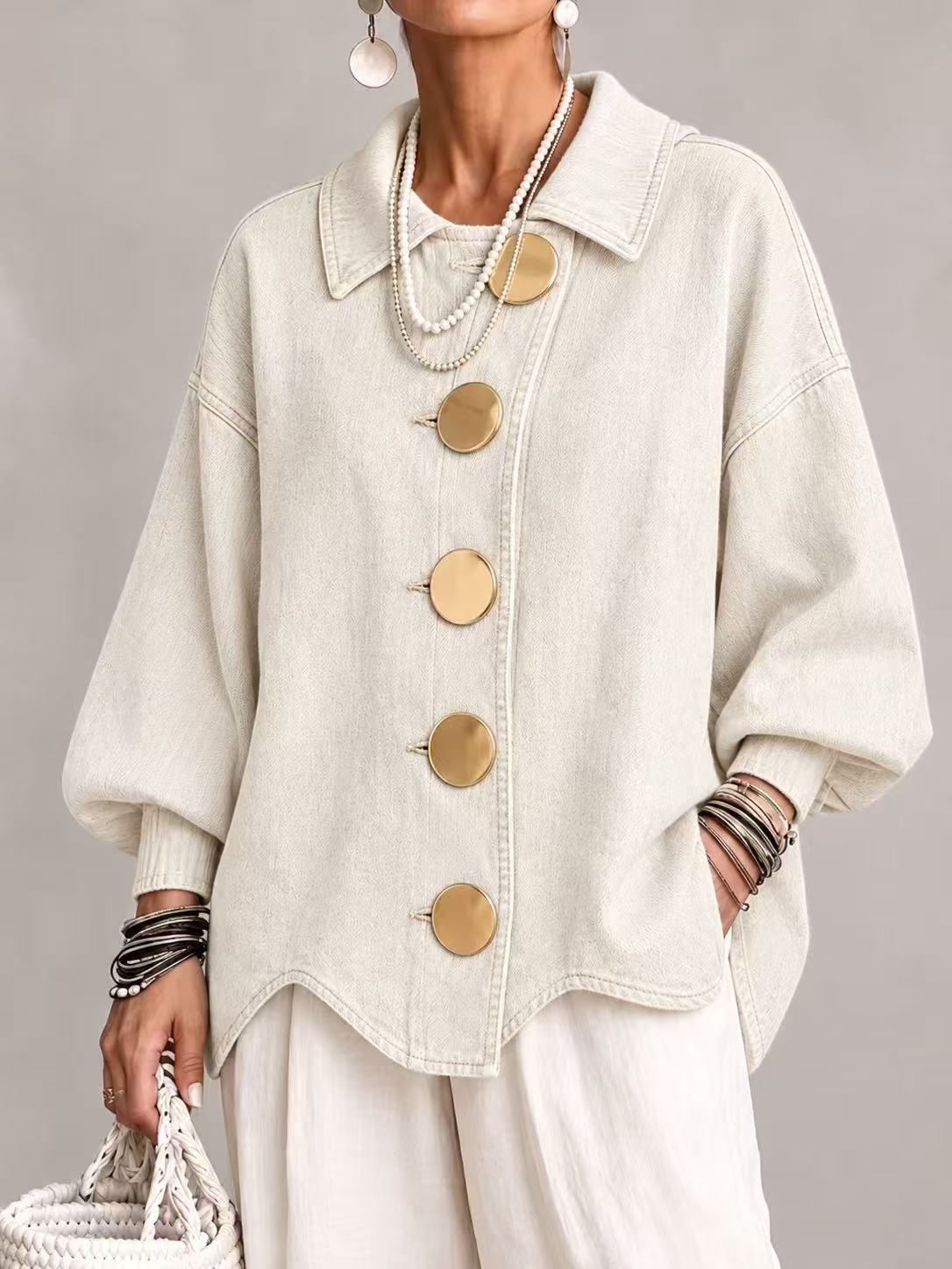 LOLA Chaqueta vaquera oversize con botones dorados - Blanco roto