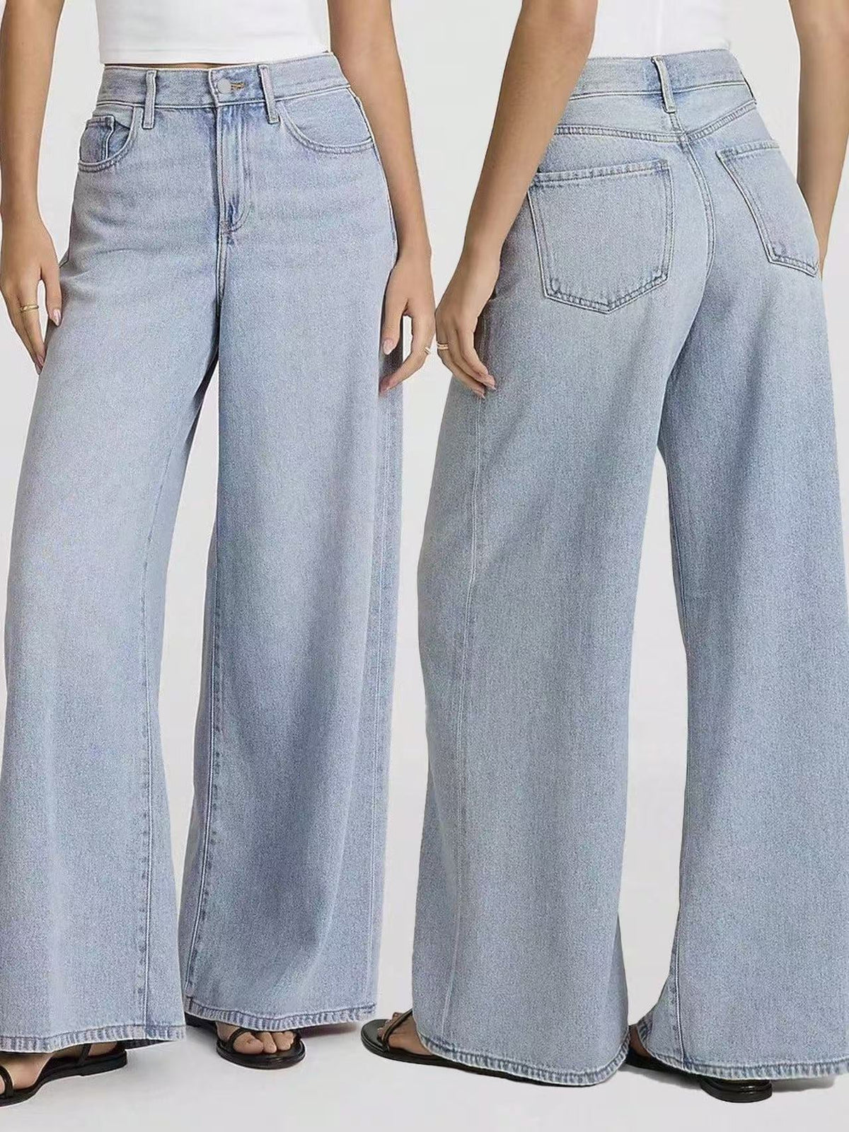 Vaqueros de pierna recta azul claro para mujer | Estilo street de corte relajado
