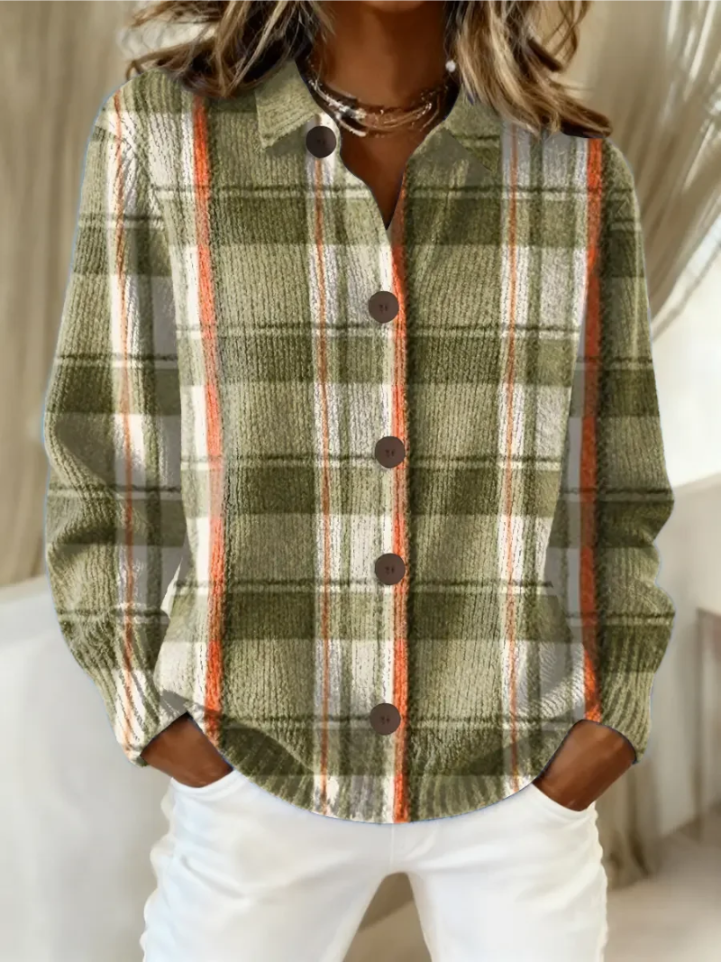 Hazel | Chaqueta de punto con botones y cuadros en verde oliva