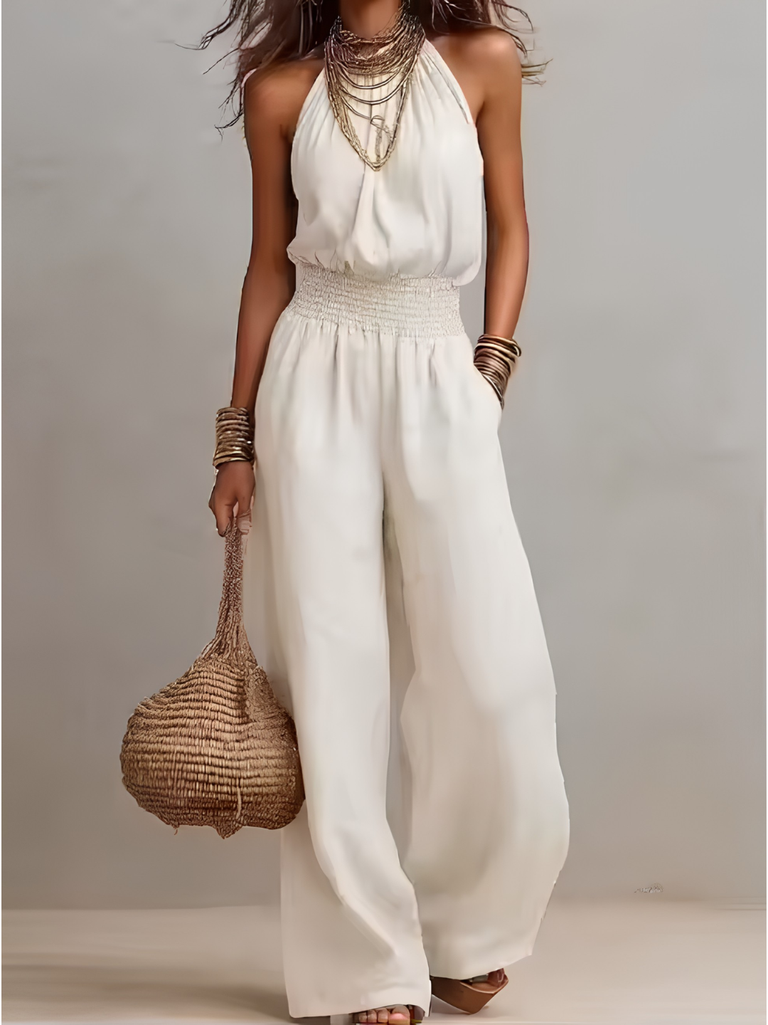 VALERIA | Mono de cuello halter y pierna ancha
