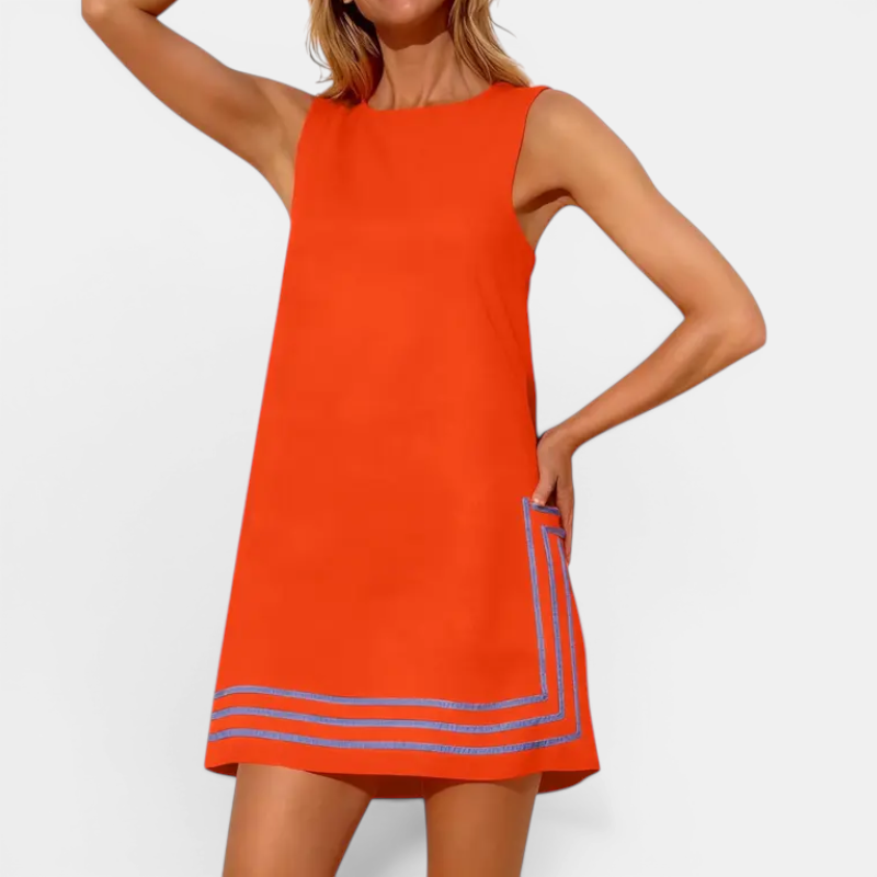 CALINDA™ – Vestido mini bohemio sin mangas en colorblock