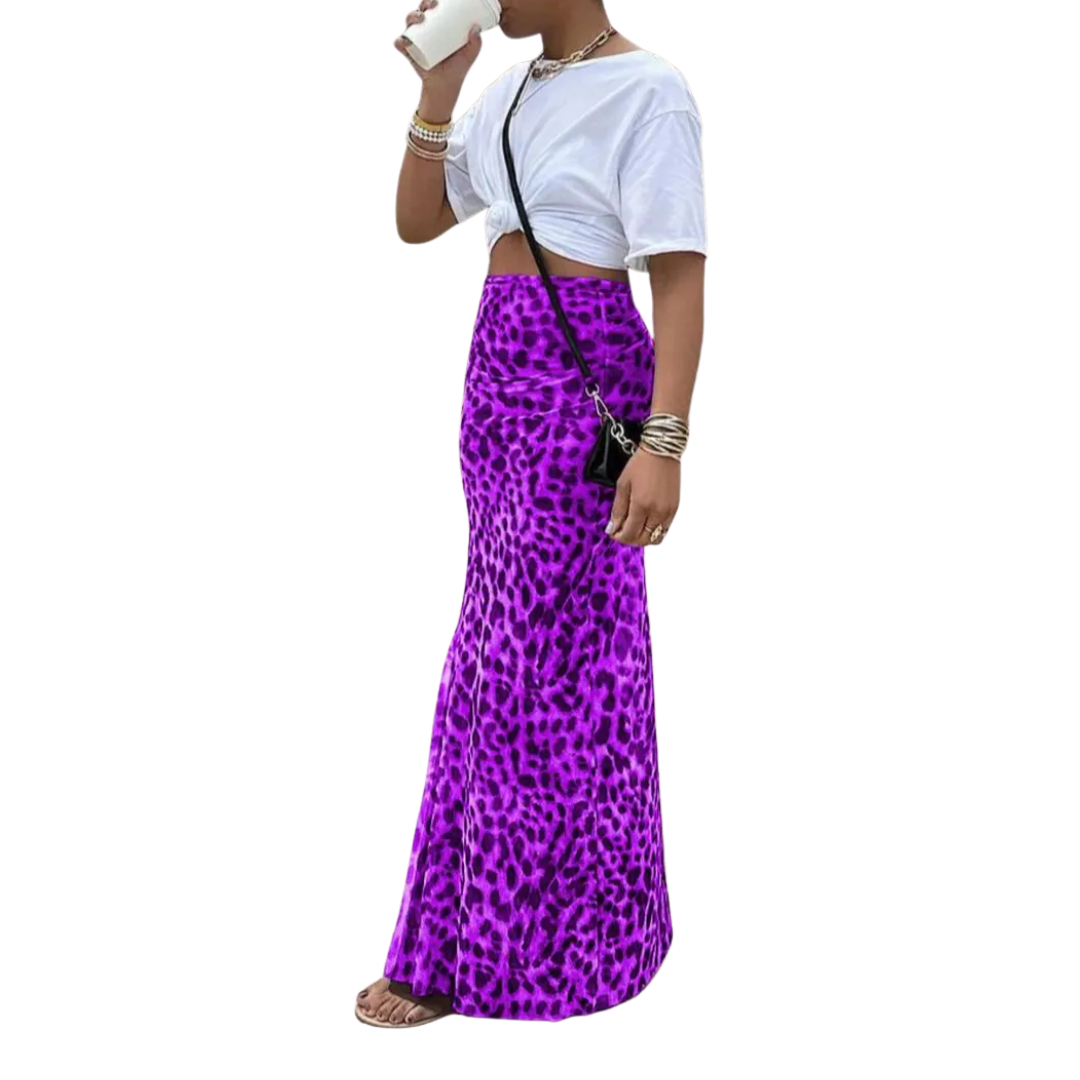 THORA™: falda midi de corte sirena con estampado de leopardo salvaje