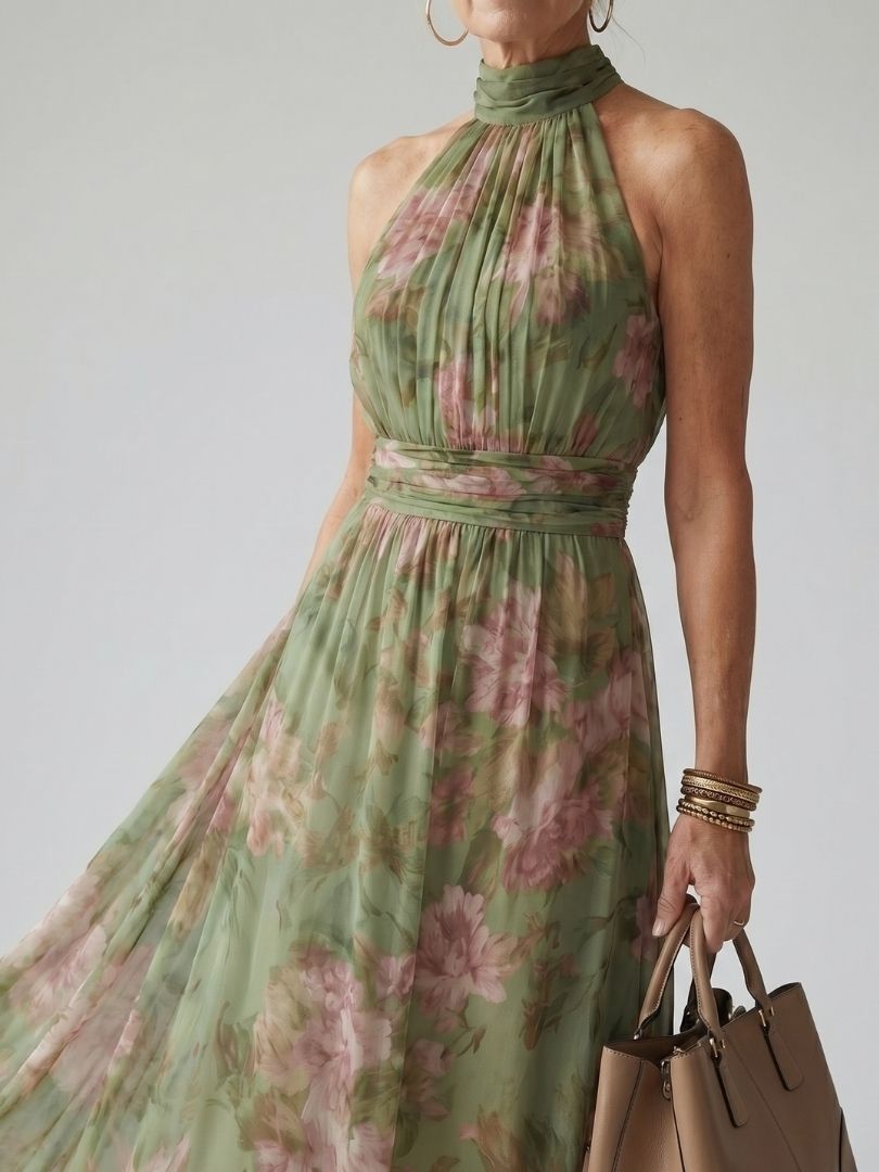 Charlotte-Rose | Vestido midi floral con cuello halter