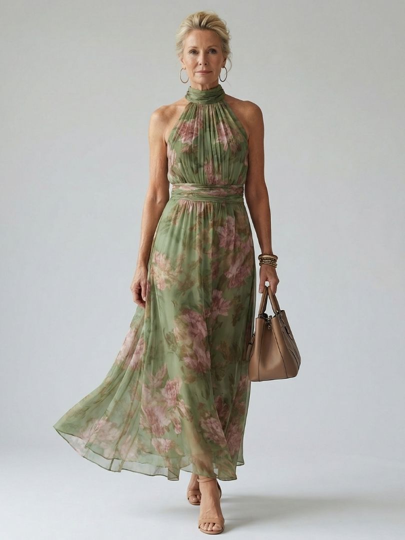 Charlotte-Rose | Vestido midi floral con cuello halter
