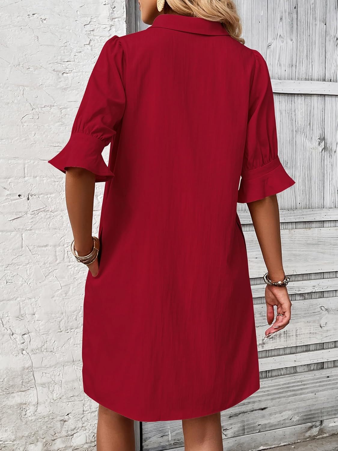 Rosalyn | Vestido Camisero Relajado con Mangas de Volante