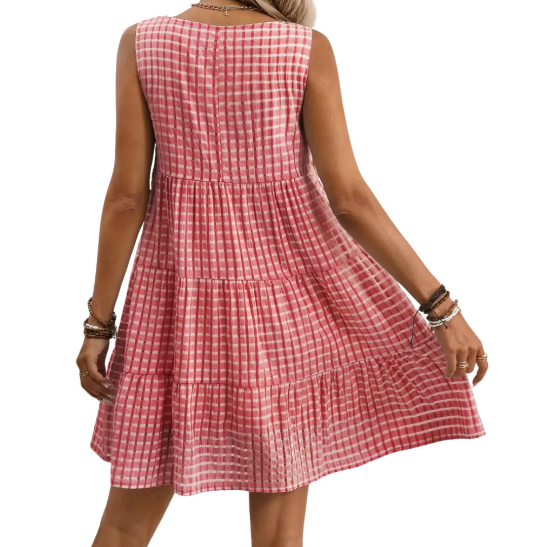 WYLA™ – Vestido sin mangas de cuadros con volantes, fresco y ligero