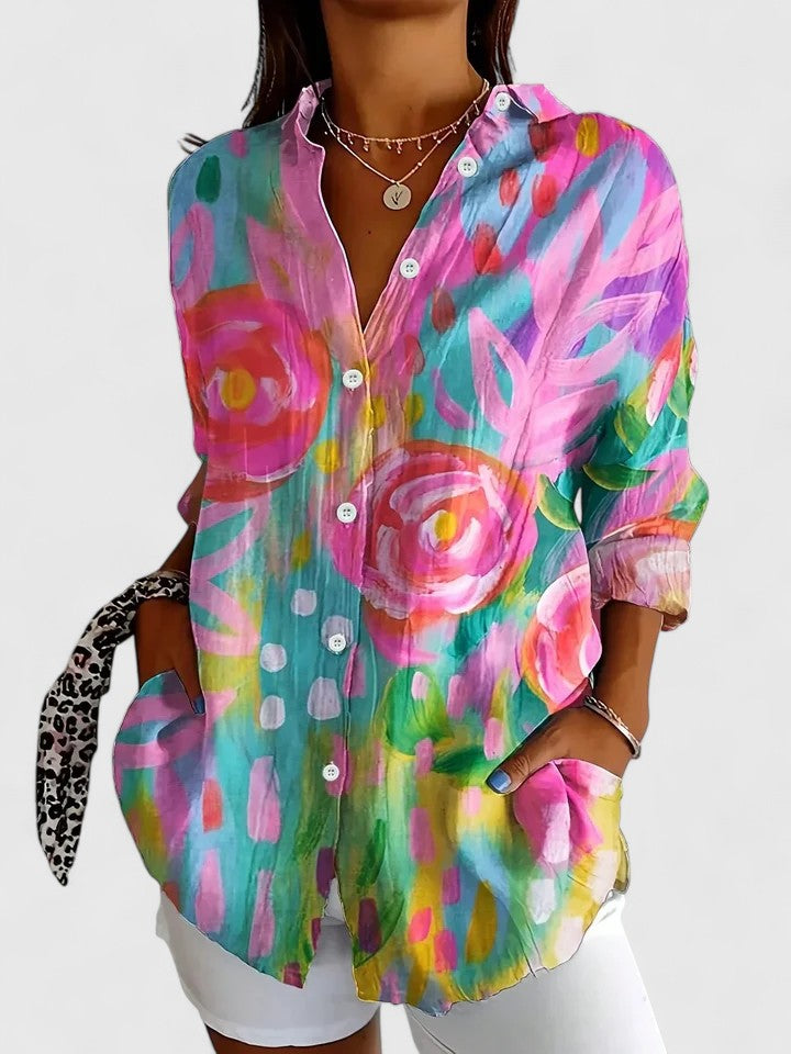 Anica - Blusa de Botones Artística y Vibrante