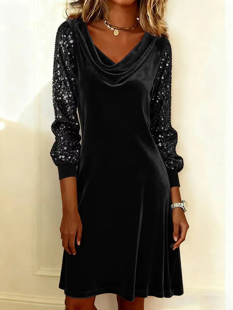 FROSINA™ | Vestido de terciopelo con mangas brillantes