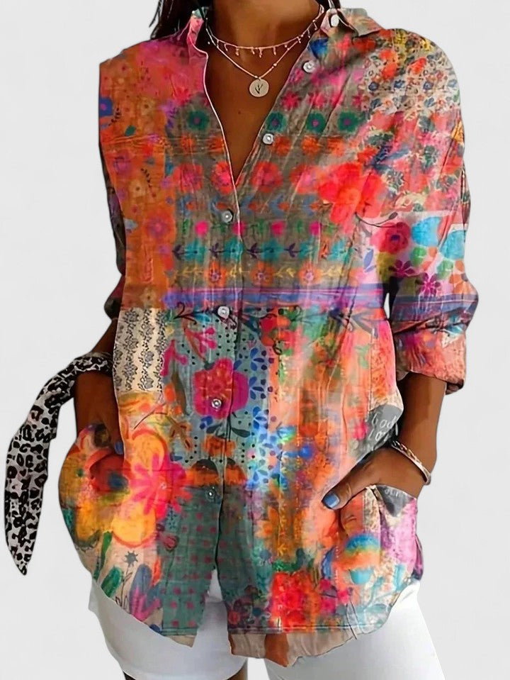 Anica - Blusa de Botones Artística y Vibrante