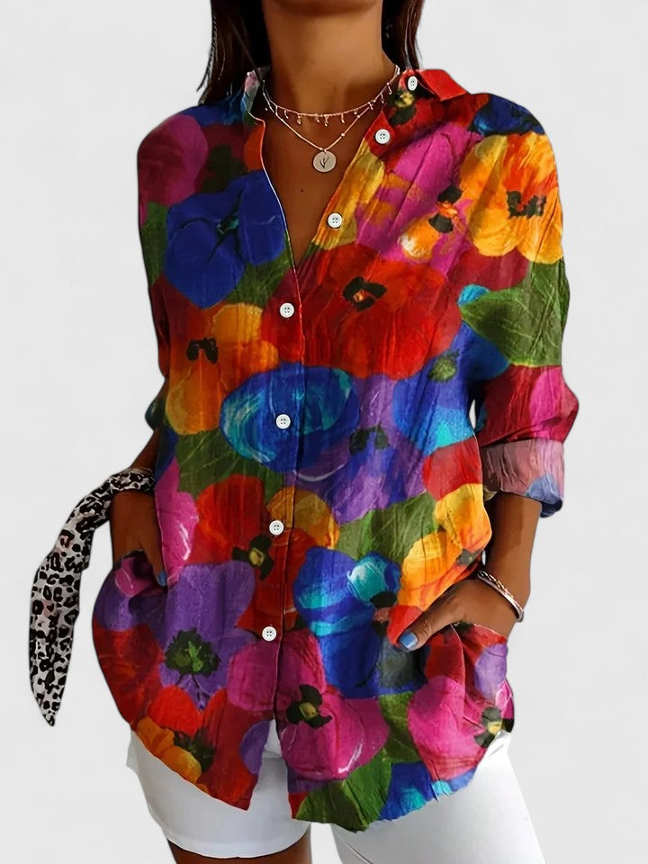Anica - Blusa de Botones Artística y Vibrante