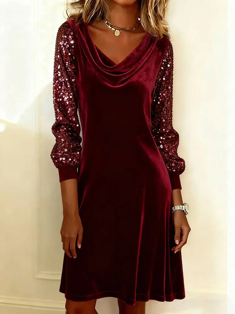FROSINA™ | Vestido de terciopelo con mangas brillantes
