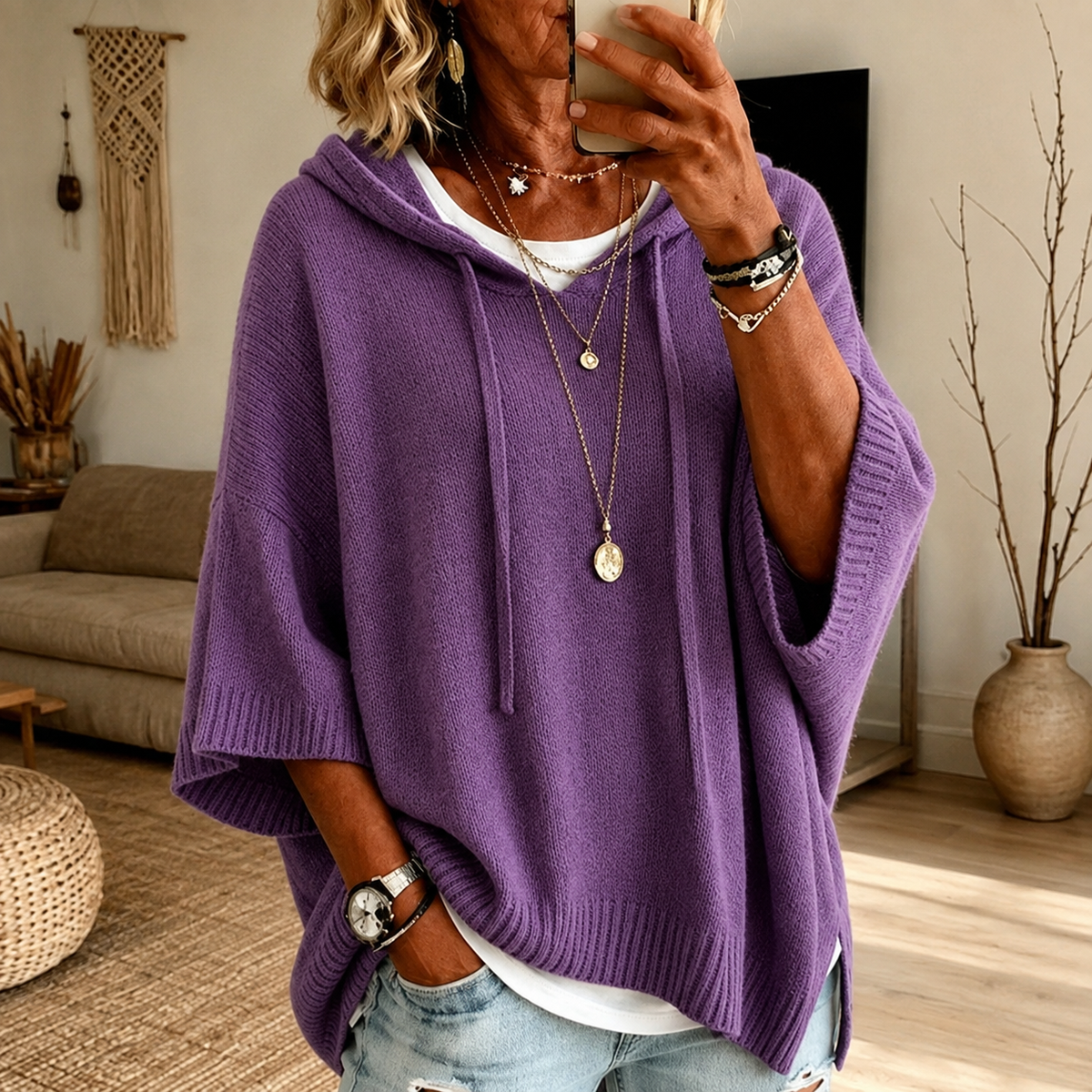 Elodie – Jersey Poncho Morado