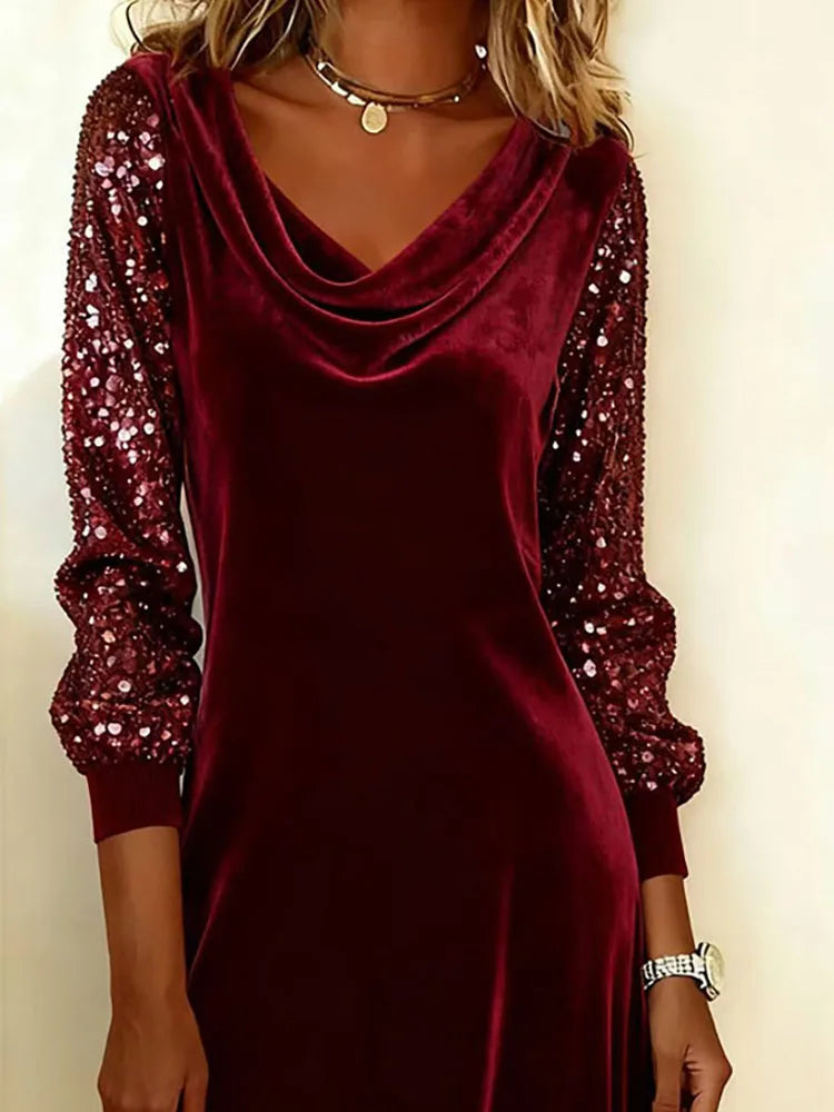 FROSINA™ | Vestido de terciopelo con mangas brillantes