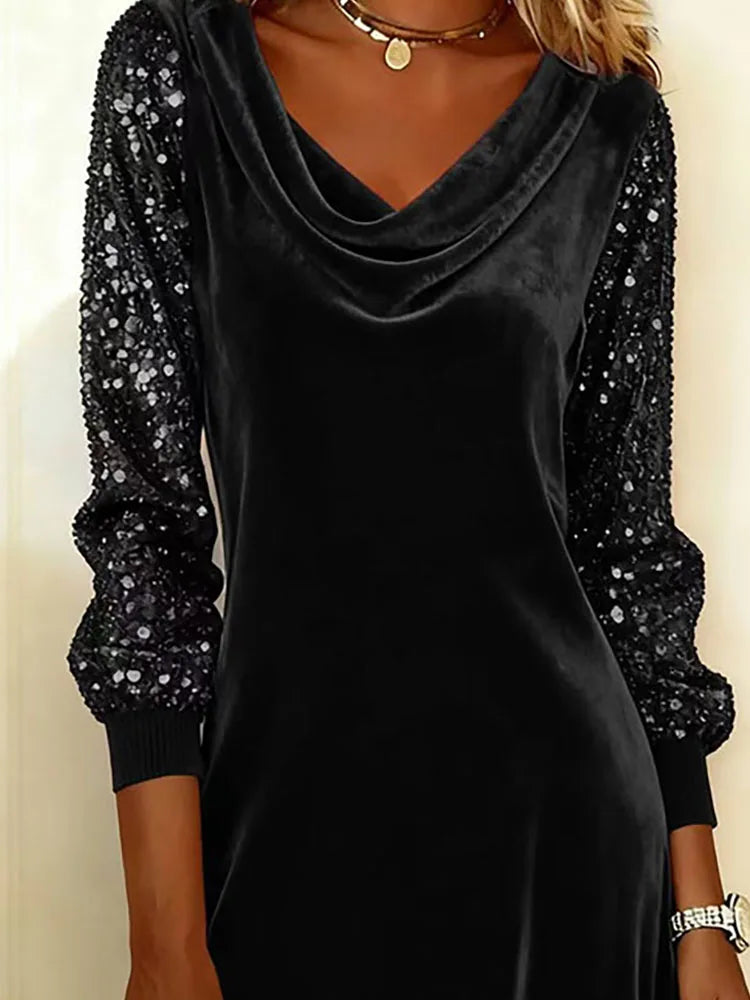 FROSINA™ | Vestido de terciopelo con mangas brillantes