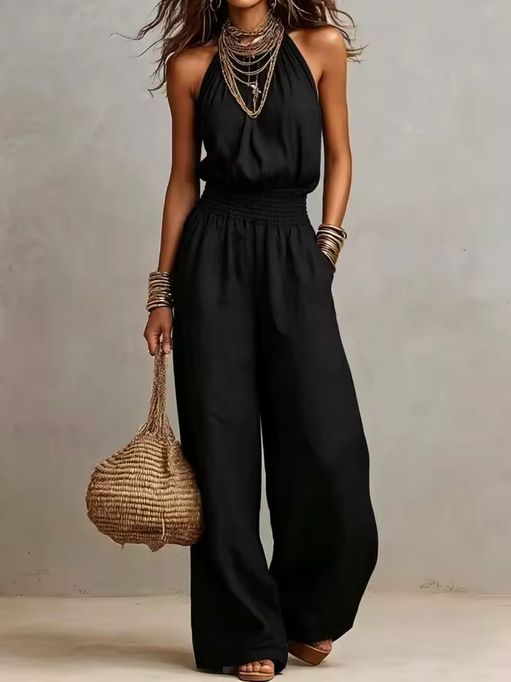 VALERIA | Mono de cuello halter y pierna ancha