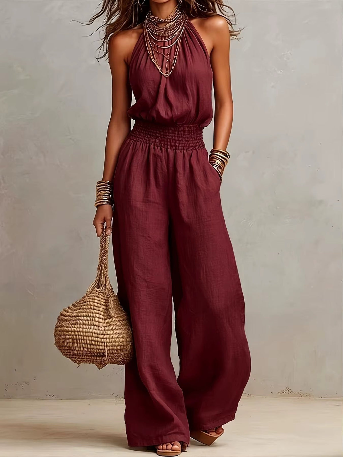 VALERIA | Mono de cuello halter y pierna ancha