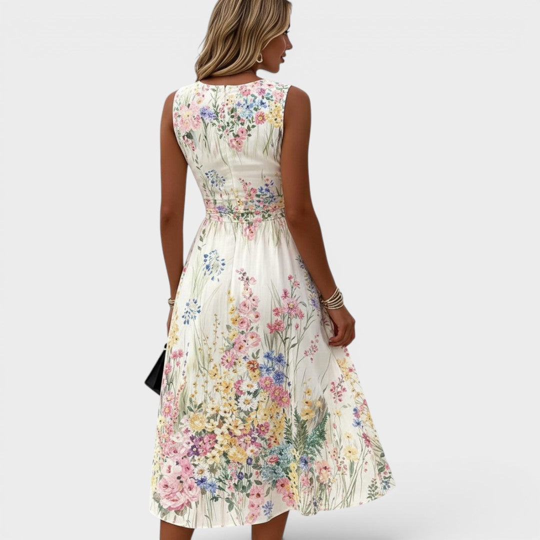 Kimberly: vestido midi floral sin mangas