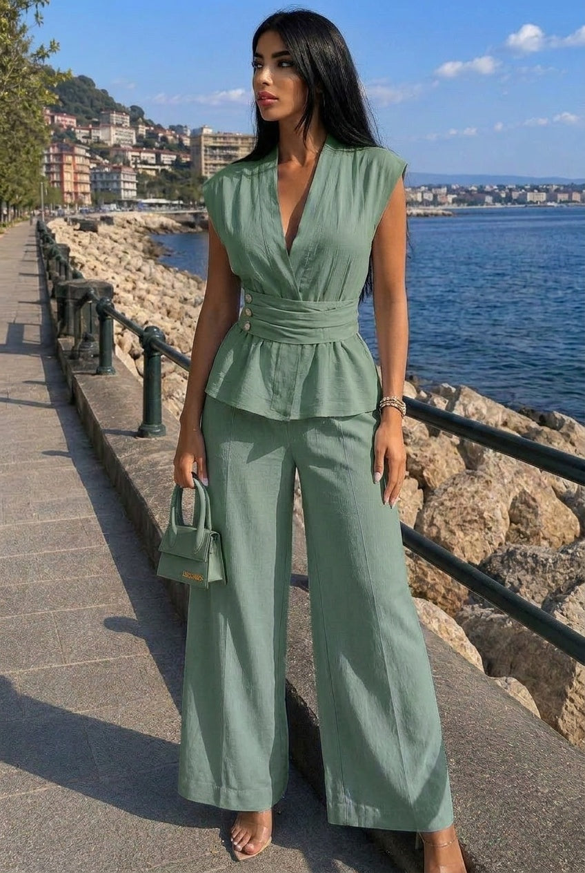 CELESTE Conjunto elegante de top y pantalón