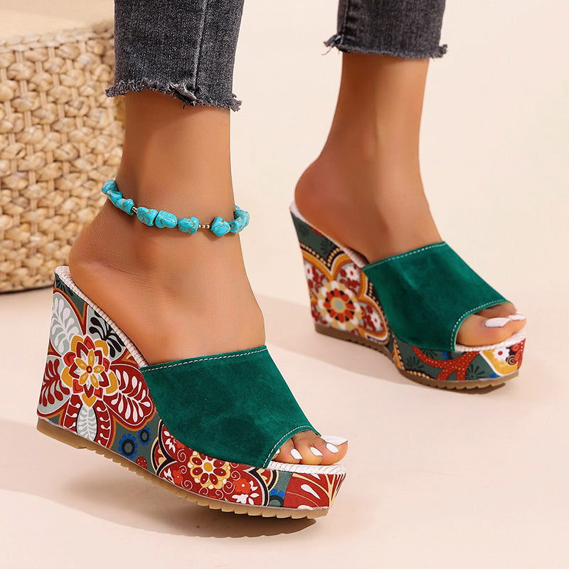 Nova Rossi, sandalias de cuña de terciopelo estilo boho