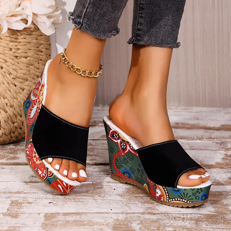 Nova Rossi, sandalias de cuña de terciopelo estilo boho