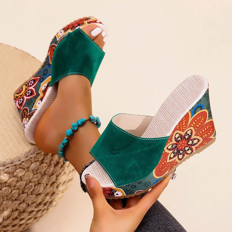 Nova Rossi, sandalias de cuña de terciopelo estilo boho
