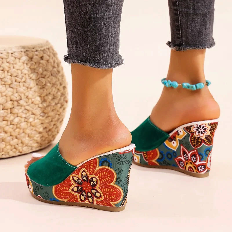 Nova Rossi, sandalias de cuña de terciopelo estilo boho